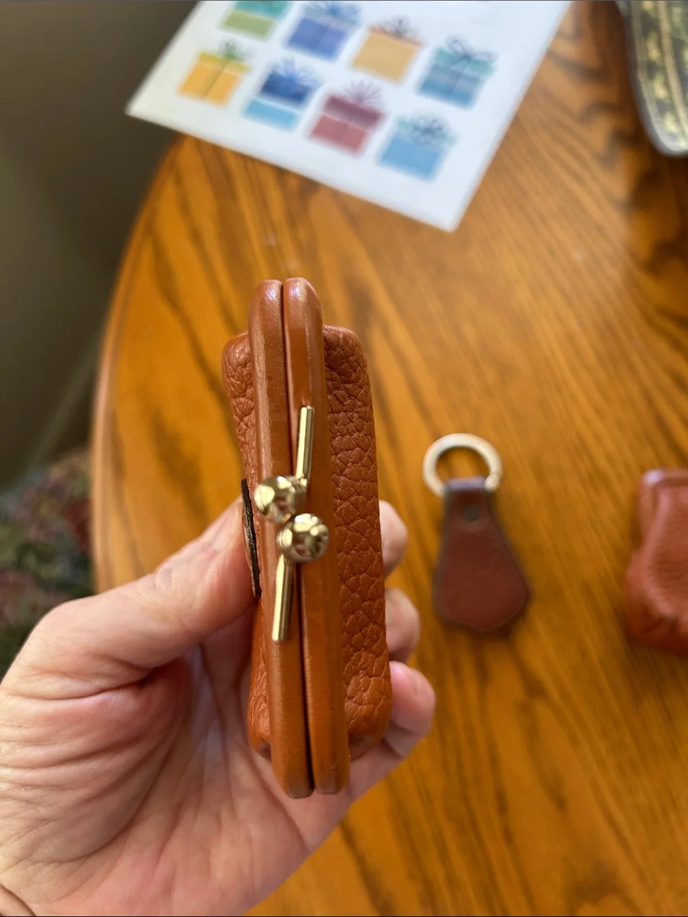 Dooney & Bourke Chestnut Brown Pebbled Leather Coin Purse with Key Fob VGUC